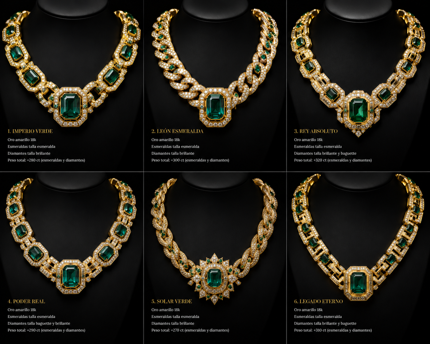 Collares Oro Diamantes y Esmeraldas
